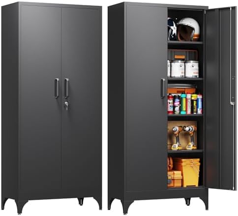 Yizosh Metal Garage Storage Cabinet with 2 Doors and 4 Adjustable Shelves - 71" Steel Lockable File Cabinet,Locking Tool Cabinets for Home,Office,Garage,Gym,School