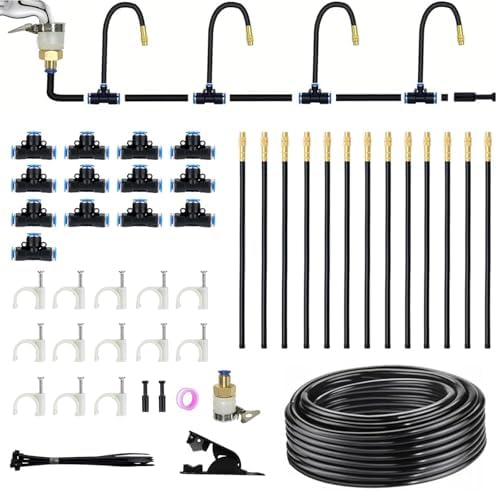 40 FT Drip Irrigation System 5/16 Inch Tubing with 13 Nozzles, Automatic Watering Misting System, Adjutable Sprinkler for Garden, Lawn, Plants, and Raised Bed