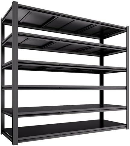 Extra Large 84" Hx 55.12" Wide x 24" D Adjustable Industrial Metal/Steel 6-Shelf-Storage-Rack Heave Duty Utility Tall Garage/Warehouse Shelving Shelves Unit/System for Bin/Shed, Black