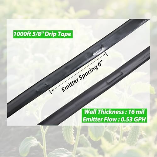 1000ft 5/8 Inch Drip Tape 6" Spacing Roll 16 Mil Irrigation Hose Garden Watering Tube Line Automatic Equipment for Garden Irrigation System Flower Patio Lawn Hose