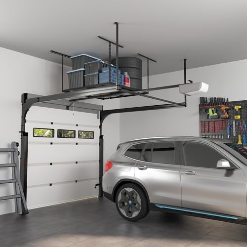 FLEXIMOUNTS 4x4 Overhead Garage Ceiling Storage Rack Organization, Black
