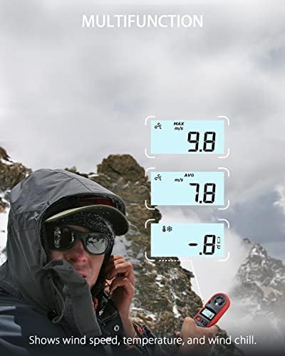 Wintact Handheld Anemometer, Digital Wind Speed Meter Gauge, Air Flow Velocity Tester with Measuring Wind Temperature 14℉ to 113℉ for HVAC Duct Outdoor Kite Boat Sailing Surfing (WT816A)