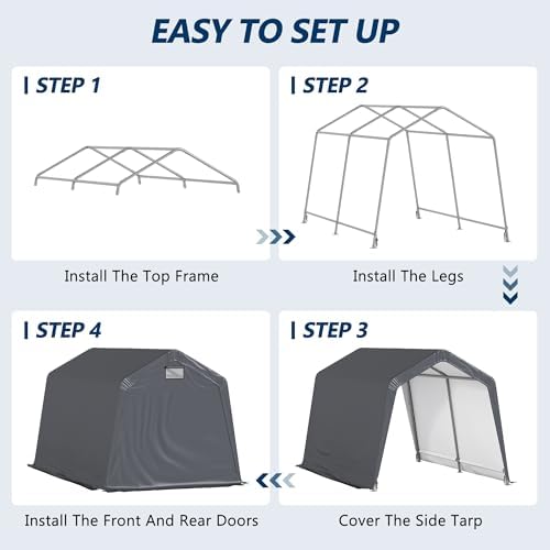 COVERONICS 8' x 14' Outdoor Portable Storage Shelter Shed, Grey