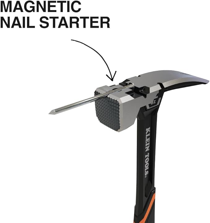 Klein Tools H80922SM Milled Face Framing Hammer with Straight Claw, 22-Ounce Forged Steel, Magnetic Nail Starter and Extra-Large Squared Strike Face