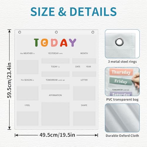 Daily Morning Board,Circle Time Calendar,Classroom Supplies, Interactive Learning Chart for Preschool & Kindergarten, Includes Weather, Feelings, and Affirmations Board