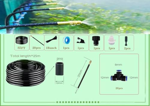 New drip Irrigation kit, Automatic Garden Watering System, Quick Connector and 360-degree Bending Dropper atomizing Copper Nozzle, Garden Plant Lawn Courtyard Watering System. (82FT)