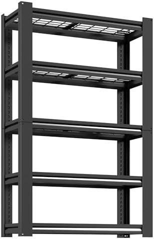 72" H Garage Shelving, Garage Shelves Heavy Duty, 5 Tier Adjustable Storage Shelves for Warehouse, Basement, Workshop, Kitchen, Require Assembly, 16''D*35.5''W*72''H, Black
