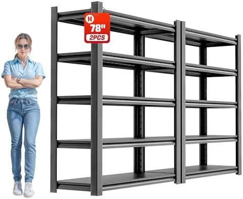 OLLRRACT 5-Tier Garage Shelving, Metal Storage Shelves 2 - Pack