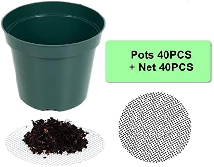 RooTrimmer 40 Pack 4 Inch Plastic Nursery Pots with Mesh Pad, Thick Sturdy Plastic Plant Pots with Drainage Holes Indoor/Ourdoor Flower Planter Pots, Green