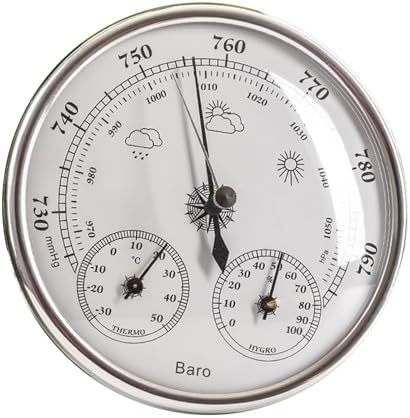 All Season Thermometer Barometer Hygrometer, Aluminum Indoor Outdoor Weather Instrument, 5.12 Inch Dial for Home Office Patio Garden