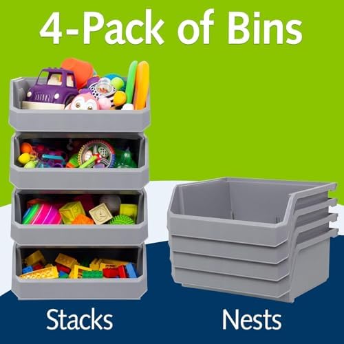 ReadySpace Extra Large Stackable Plastic Storage Bins, 4-Pack, Grey