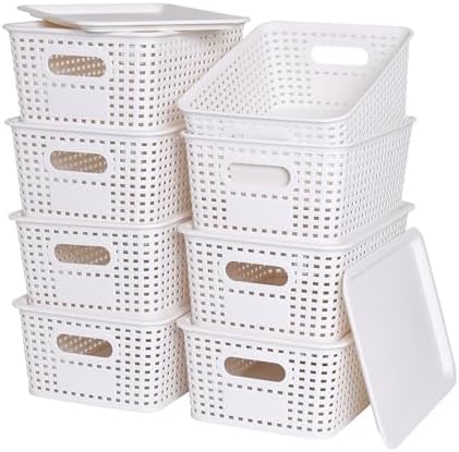 Ohmlove 8 Pack Plastic Storage Baskets with Lids for Organization