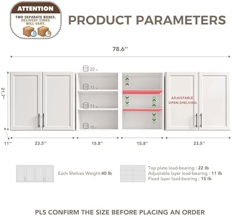 Furnaza 78.6" W Wall Cabinets for Laundry Room with Adjustable Shelf