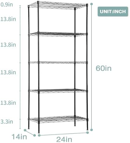 PayLessHere | 5-Tier Wire Shelf | 24"x14"x60" | Black