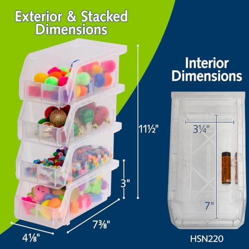 ReadySpace Small Stackable Plastic Storage Bins, 12-Pack, Clear