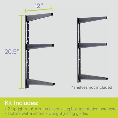 Minimalistic Black Shelf Brackets by Delta Cycle, Set of 6 Fully Adjustable 12-inch Heavy Duty Shelf Brackets, Holds Up to 480 lbs, Modern Shelf Bracket for Wood Shelves