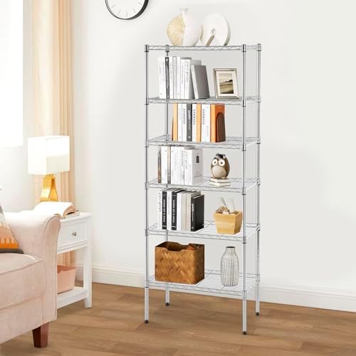 PayLessHere | 6-Tier Wire Shelf | 23"x13"x59" | Chrome | Adjustable Racks | Heavy-Duty Storage Shelves, Holds Upto 1500 lbs | Rust-Resistant, No-Tool Assembly | for Home, Garage Shelving