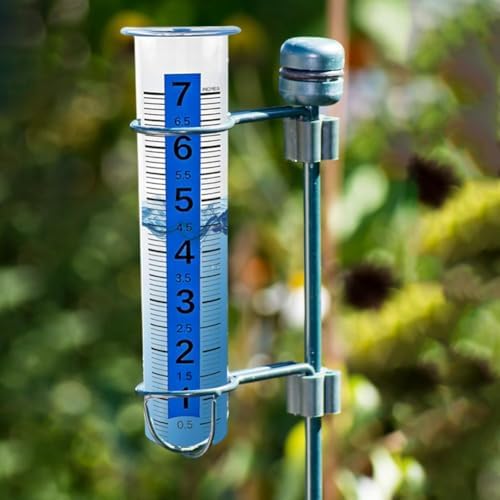 Rain Gauge Outdoor, Accurate Rain Measure Gauge with Luminous Blue Water for Night Reading, 7" Capacity Large Number Meter for Yard, Durable Plastic Water Collector for Garden, Farm