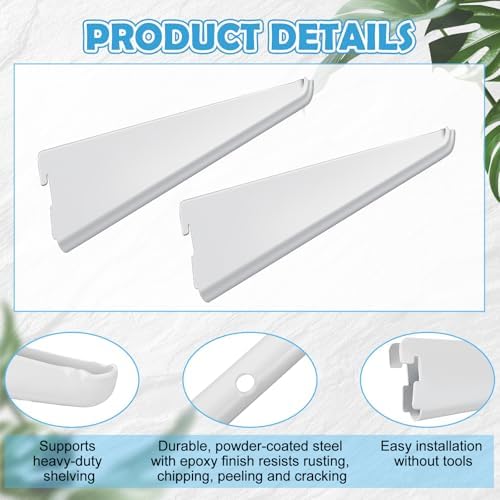 Yalikop 10 Pack Adjustable Shelf Brackets for Double Track System Closet Organization Heavy Duty Wire Shelf Brackets (White,4.7 Inches)