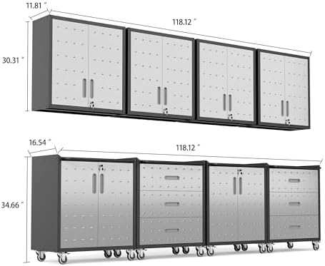 Garage Cabinet System | Heavy Duty Steel All-in-One Modular Garage Cabinet Set for Ultimate Workshop Organization | Easy Assembly Garage Storage Cabinets & Tool Bench
