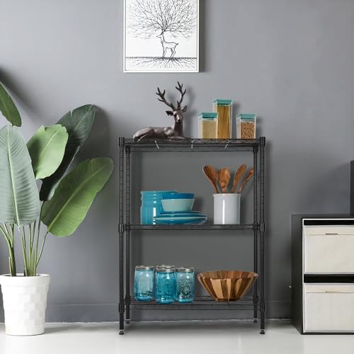 PayLessHere | 3-Tier Wire Shelf | 23"x13"x30" | Black | Adjustable Racks | Heavy-Duty Storage Shelves, Holds Upto 450 lbs | Rust-Resistant, No-Tool Assembly | for Home, Garage Shelving