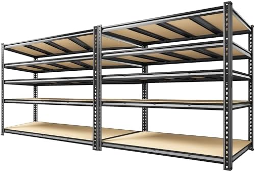 55.1" W Garage Shelves 2230LBS Storage Shelves, 5 Tier Adjustable Metal Shelving, Garage Shelving for Storage, Basement, Warehouse, Pantry, Kitchen, 55.1" W x 24.1" D x 72.1" H, Black, 2 Pack