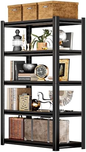 2000LBS Heavy Duty Garage Shelving Metal Storage Shelves 5-Tier Adjustable Shelving Units Industrial Utility Shelves Rack for Warehouse Garage Basement Pantry Kitchen Living Room (15.7"D×23.6"W×63"H)
