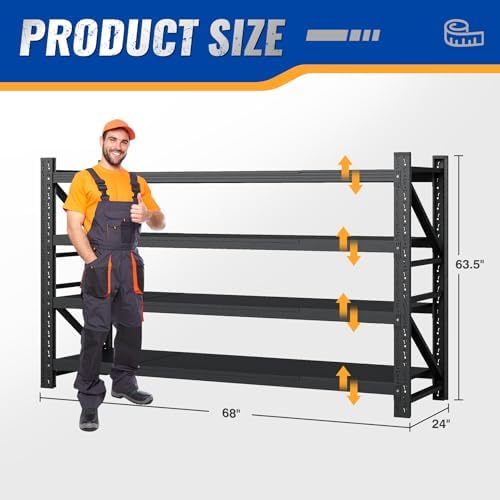 BYNSOE 68" W Storage Shelves 8000lbs Garage Metal Shelving Heavy Duty Garage Shelves Adjustable Storage Shelves for Industrial, Factory, (68" W X 24" D X 63.5" H)