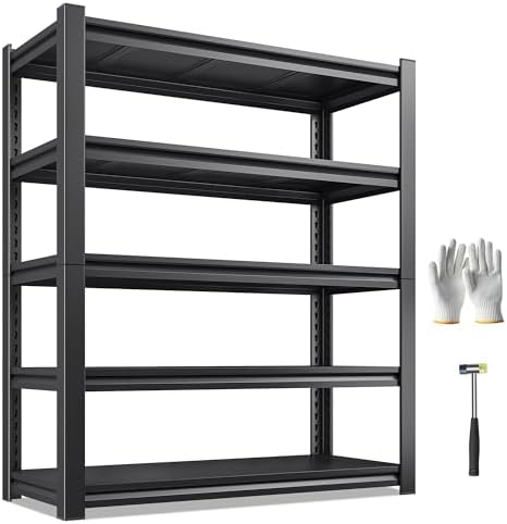 REIBII 5 Tier Garage Shelving for Garage, Adjustable Metal Shelving