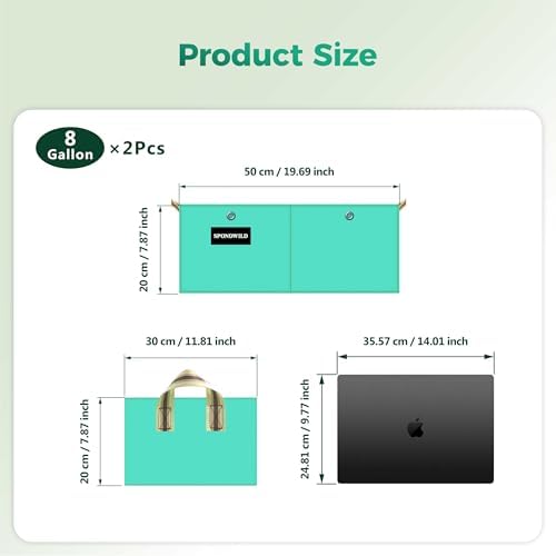 2 Pack 8 Gallon Divided Flexible Rectangular Grow Bags, Outdoor