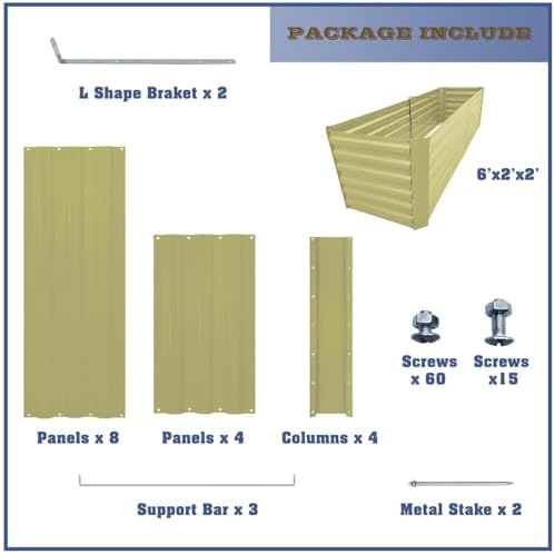6x2x2FT Beige Metal Raised Garden Bed Kit, Galvanized Outdoor Planter Box for Vegetables, Flowers, Herbs, Succulents and More