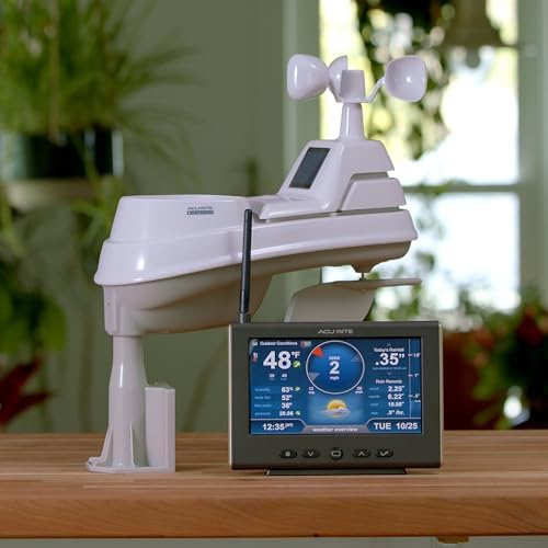 AcuRite Iris Weather Station with Rain Gauge and Wind Speed/Direction, Indoor Outdoor Thermometer Wireless Outdoor Sensor for Temperature and Humidity, and HD Display with Built-In Barometer (01535M)