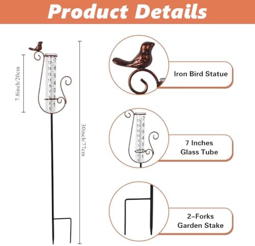 Rain Gauge Outdoor with 7 Inch Glass Tube
