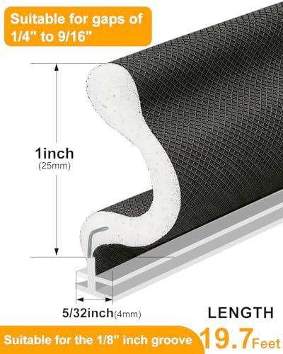 19.7FT Weather Stripping Door Seal: Sound Proof Draft Blocker Kerf Weather Stripping for Exterior Front Door, Large Gap Seal, Easy to Install (Balck)