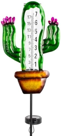 Stargarden Solar Rain Gauge Outdoor, Cactus Solar Powered Rain Gauge