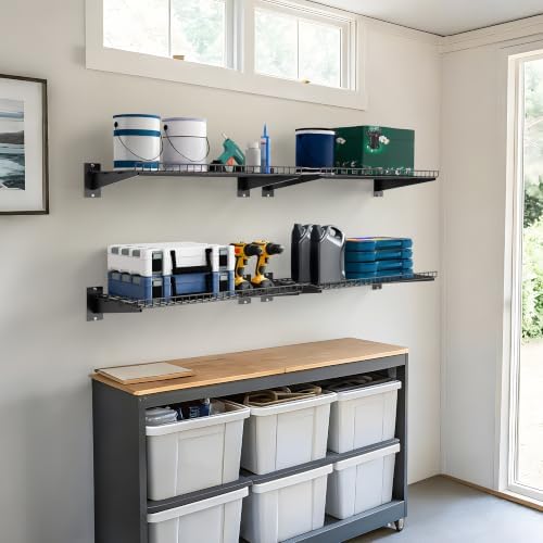 Garage Wall Shelving 24"x16.5" 2-Pack, Wall Mounted Shelves, Black