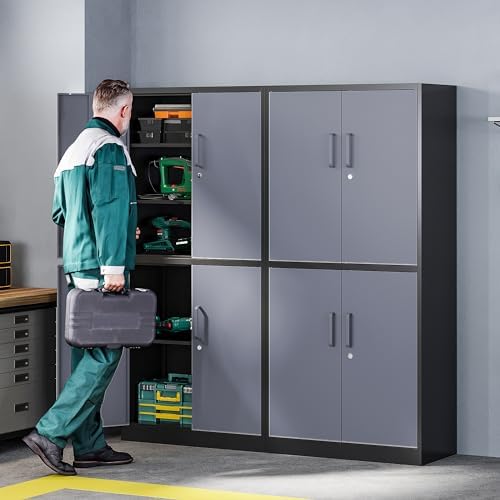 Letaya Metal Storage Cabinets with Lock Door and Shelves, Steel Garage Tool Cabinets for Home,Office, Warehouse,Lockers(71"-Black Gray)