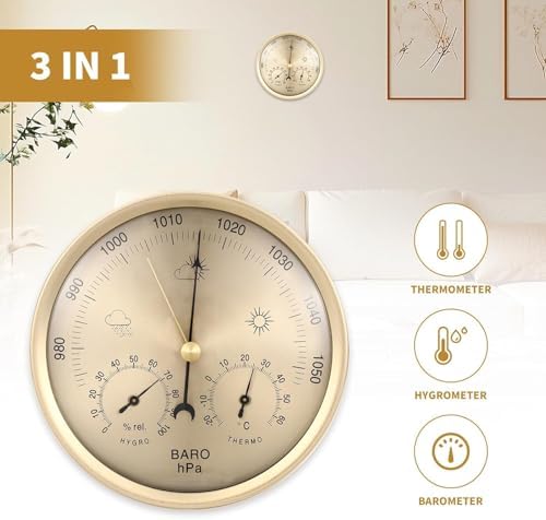 3-in-1 All Season Weather Station, Accurate Celsius Thermometer Barometer Hygrometer, Indoor Outdoor Temperature Humidity Air Pressure Monitor, Wall & Desk Mount for Home Office Greenhouse