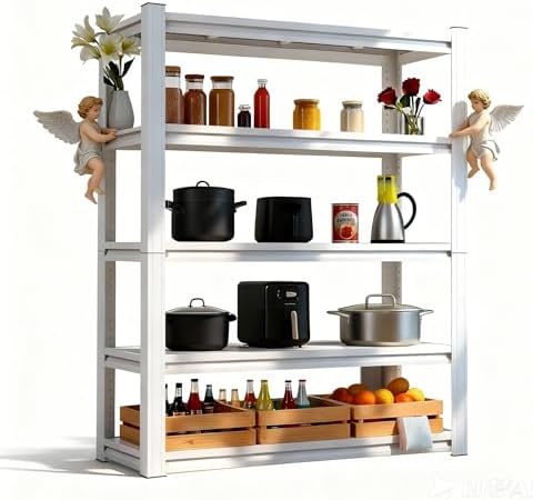 White 72"h *35.12"w*15.7"d Storage Shelves Shelving: Adjustable Metal 5-Heavy-Duty-Shelf (Unit)-Rack Industrial Utility Household Organizer/Systerm for Kitchen Pantry/Bedroom/Garage/Closet