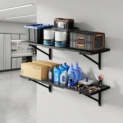 FLEXIMOUNTS 2-Pack 1x3ft Perforated Garage Wall Shelving, 700lbs, Black