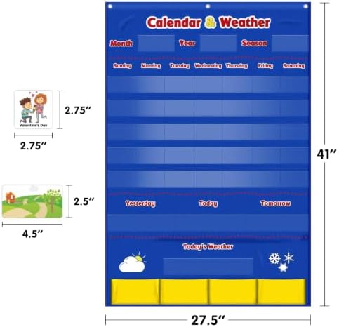 Calendar and Weather Pocket Chart, Classroom Organized Chart, 149 Pieces