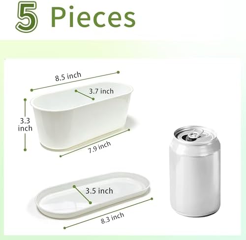 5-Pack White Herb Planter Box with Drip Trays, 8.5 Inch Small Oval Window Planters for Kitchen Sill, Indoor Outdoor, Perfect for Basil, Mint, Succulents, Flowers