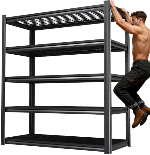 78 ''H Storage Shelves, 46‘’W Garage Shelving, Adjustable Garage Shelves, Heavy Duty Shelving,5 Tier Garage Storage Shelves,Easy-to-Install Metal Shelf Storage Rack Shelving Unit for Kitchen