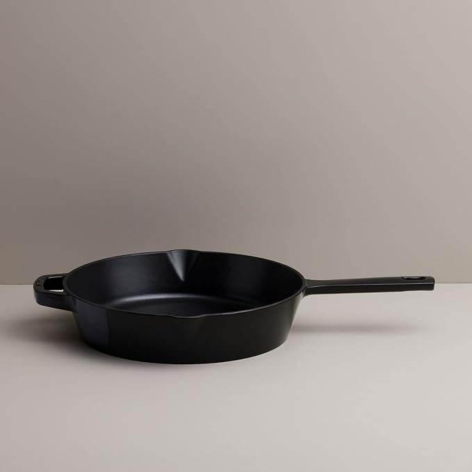 Milo by Kana 10-Inch Enameled Cast Iron Skillet | Nonstick Pre-Seasoned Cast Iron Grill Pan | Oven Proof and Dishwasher Safe | Cast Iron Cookware (Gloss Black)
