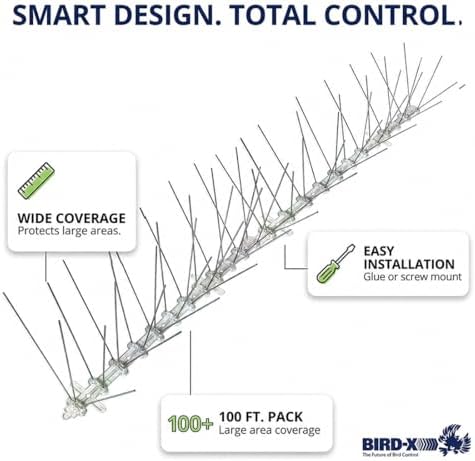 Bird-X Stainless Bird Spikes 8-Inch Extra-Wide, 2 Ft Strips, 100 Feet