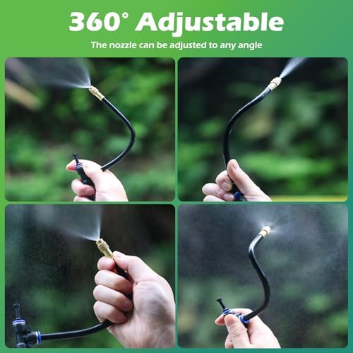 Drip Irrigation System Kit 100 FT with 32 Nozzles, 360° Adjustable Bendable Garden Watering Misting System for Greenhouse, Yard, Lawn, Plant, Garden, 5/16 inch Hose (OD: 8mm)