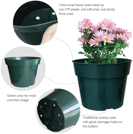 RooTrimmer 50 Pack 6 Inch Nursery Pots, Planting Grow Plastic Flower Pots, Thick Planters with Drainage Holes for Outdoor/Indoor Plants Succulent Herb (Green)