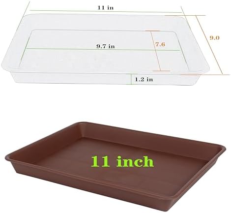 VUWEZ Rectangle Plant Tray, Plant Drip Tray, Plant Pot Saucers, Plant Germination Trays, Plant Saucers, 11'' x 9'' x 1.2'' (2 pack), Chocolate