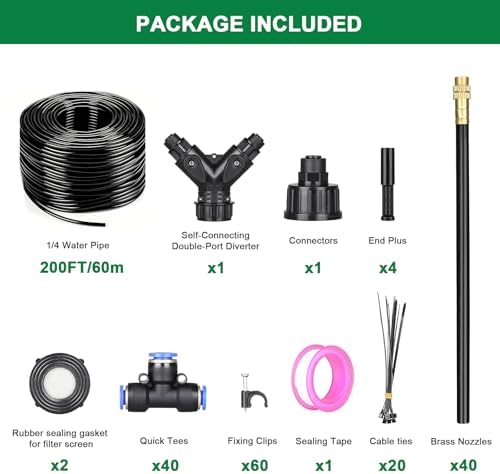 Drip Irrigation System, 2026-Upgrade 200Ft 1/4" Garden Watering System with 40 Pcs 360° Adjustable Copper Nozzles, DIY Kit for Garden, Lawn, Greenhouse, Raised Beds & Outdoor Plants
