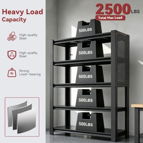 SAWJEC 47" W x 72" H x 24" D Heavy Duty Garage Shelving Unit with Pegboard